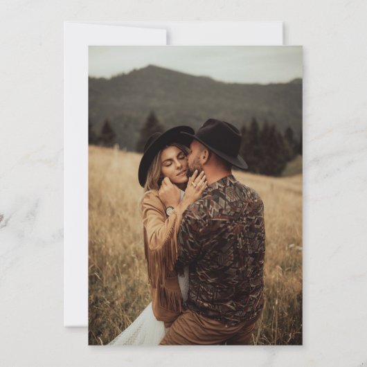 Gelukkig in de liefde | Rustieke Hoefijzers Foto Save The Date (Achterkant)