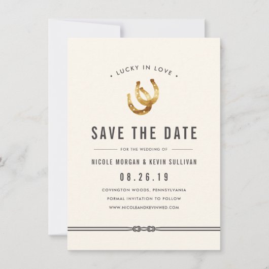 Gelukkig in de liefde | Rustieke Hoefijzers Save The Date (Voorkant)