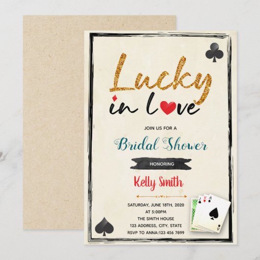 Gelukkig in liefde casino bruidsborrel uitnodiging (Voorkant / Achterkant)