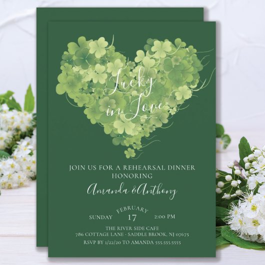 Gelukkig in liefde Shamrock Hart Rehearsal Dinner Kaart
