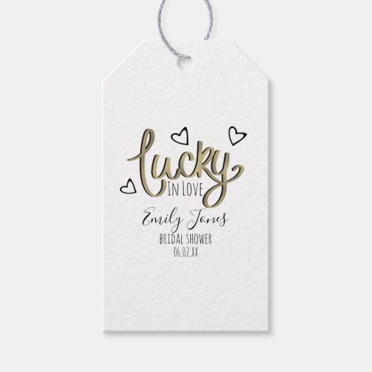 Gelukkig in Love Hearts Bruidsfeest Cadeaulabel (Voorkant)
