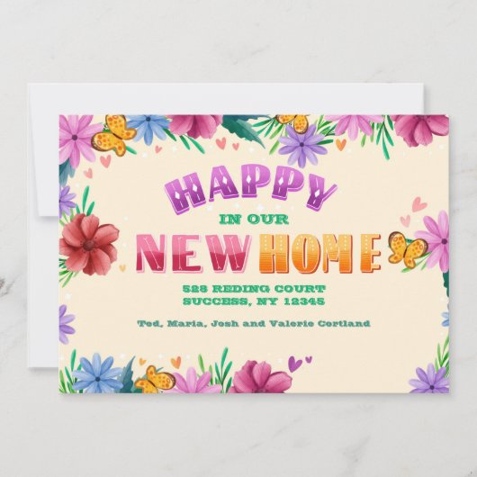 Gelukkig in onze nieuwe mededeling over de verhuiz kaart (Voorkant)