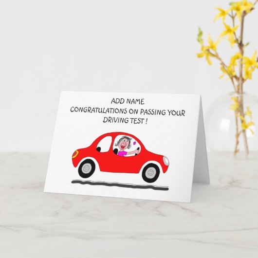 Gelukkig is de dame net geslaagd voor de rijexamka kaart (Gele Bloem)