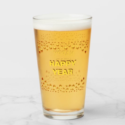 Gelukkig jaar & gouden confetti glas (Voorkant gevuld)