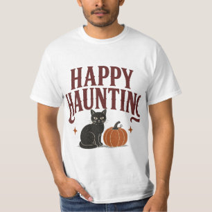 Gelukkig Jagen Vintage Zwarte Kat Halloween Ontwer T-shirt