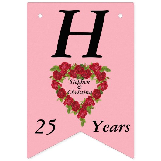 Gelukkig Jubileum 25 jaar rode rozenhartritme Vlaggetjes (Eerste vlag)