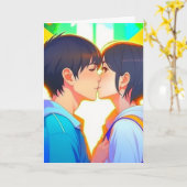 Gelukkig Jubileum | Anime Kiss Kaart (Gele Bloem)