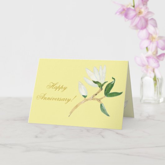 Gelukkig Jubileum | Elegant Magnolia Branch Yellow Kaart (Orchidee)