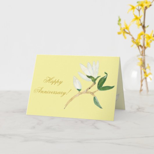 Gelukkig Jubileum | Elegant Magnolia Branch Yellow Kaart (Gele Bloem)