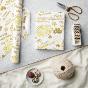 Gelukkig jubileum Elegante gouden tekst Cadeaupapier