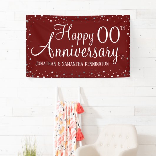 Gelukkig Jubileum elk jaar Zilver Confetti Spandoek (Insitu)