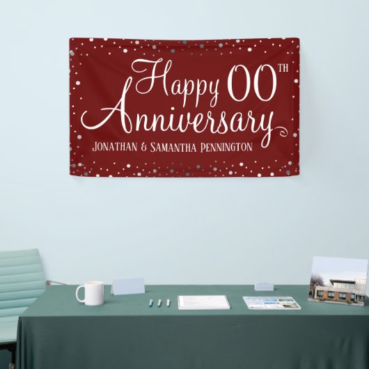 Gelukkig Jubileum elk jaar Zilver Confetti Spandoek (Beurs)