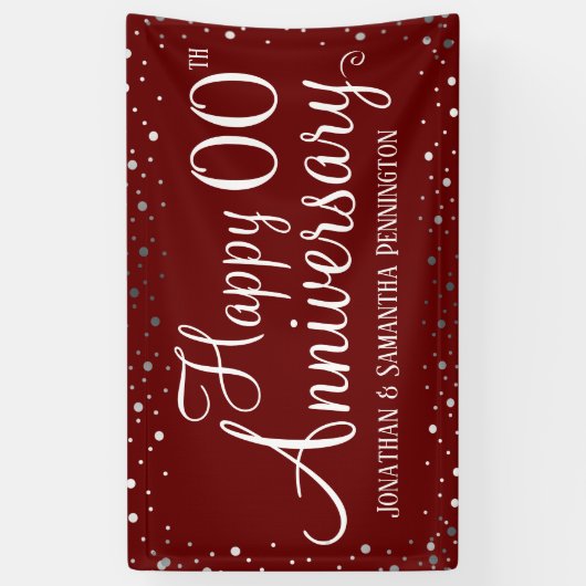 Gelukkig Jubileum elk jaar Zilver Confetti Spandoek (Verticaal)