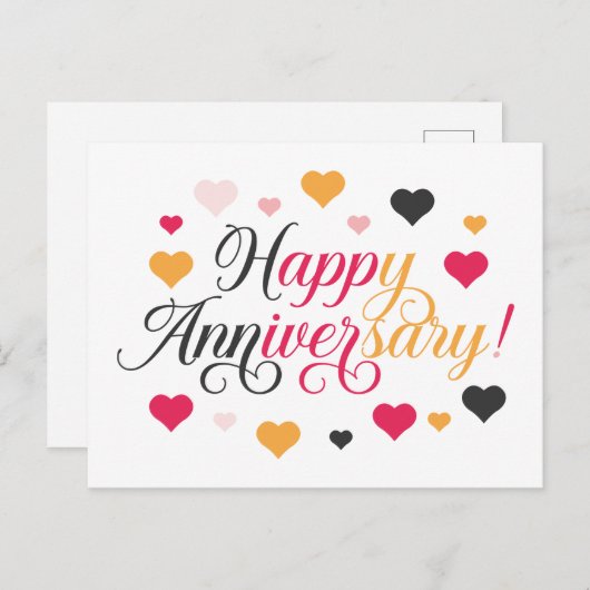 Gelukkig jubileum Felhartige Kleurrijke Harten Lev Briefkaart (Voorkant / Achterkant)