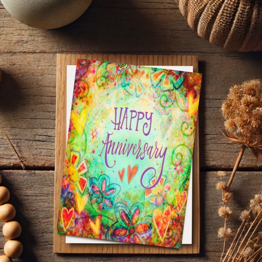 Gelukkig Jubileum  floraal grillig Kaart