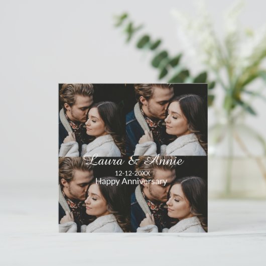 Gelukkig jubileum fotocollage naam datum eenvoudig bedankkaart (Staand voorkant)