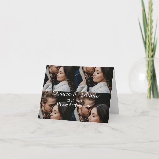 Gelukkig jubileum fotocollage naam datum eenvoudig bedankkaart (Voorkant)