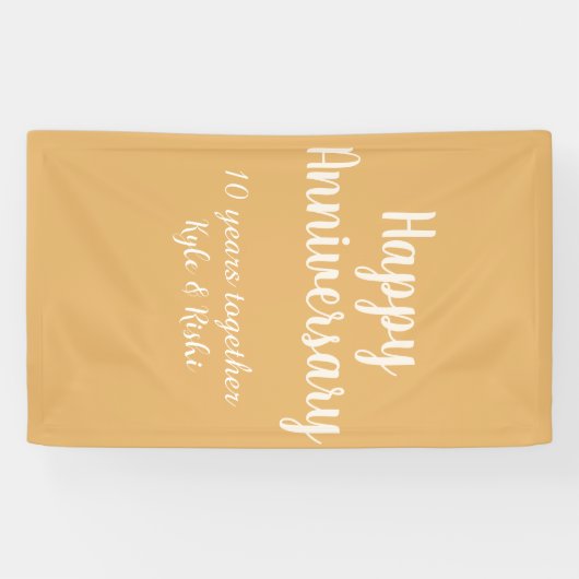 Gelukkig jubileum goud wit 10 jaar naam datum spandoek (Horizontaal)