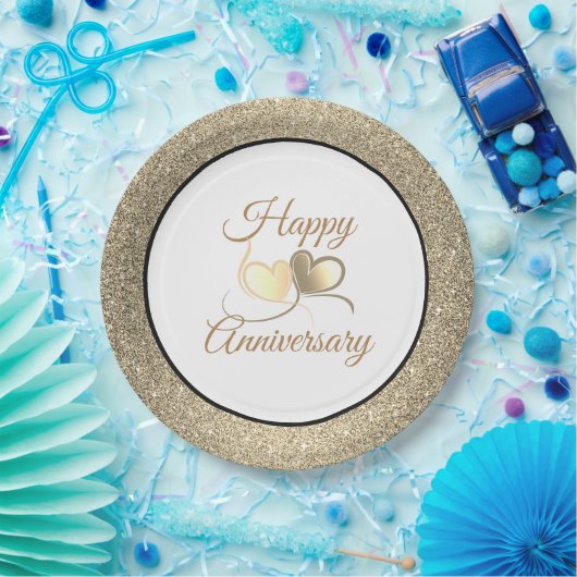 Gelukkig Jubileum Gouden Glitter 9"Document Borden Papieren Bordje (Feest)