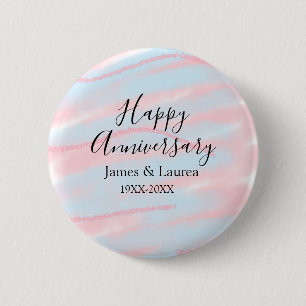 Gelukkig jubileum huwelijksnaam datum jaar pastel ronde button 5,7 cm