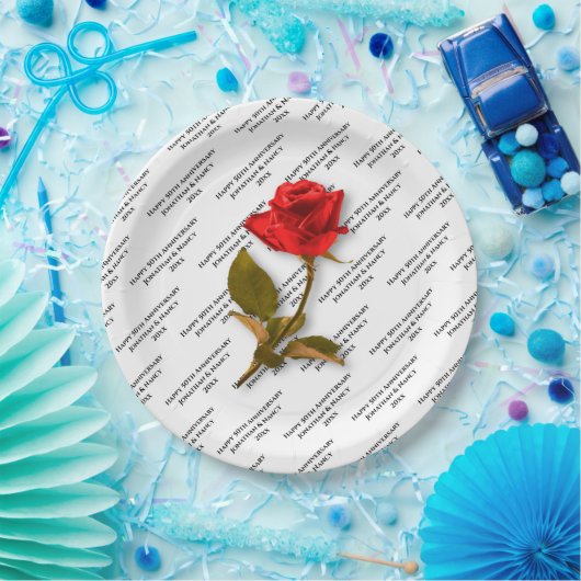 Gelukkig Jubileum | Jouw tekst Patroon | Rood Rose Papieren Bordje (Feest)