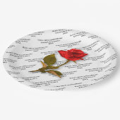 Gelukkig Jubileum | Jouw tekst Patroon | Rood Rose Papieren Bordje (Gekanteld)