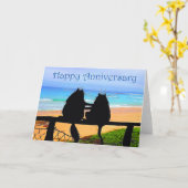 Gelukkig Jubileum, kattensilhouet, strand Kaart (Gele Bloem)