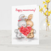 Gelukkig Jubileum, konijnenpaar met hart Kaart (Gele Bloem)