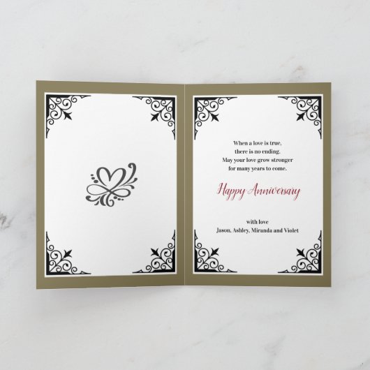 Gelukkig Jubileum Mam Pap Rood Roze op StoneDamask Kaart (Binnen)