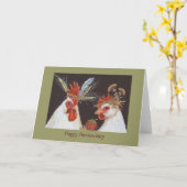 Gelukkig Jubileum met rooster en kip Kaart (Gele Bloem)