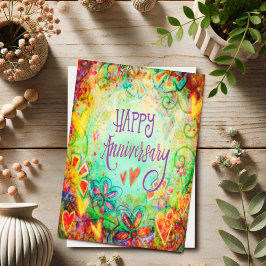 Gelukkig jubileum Mooie bloemrijke grillige Kaart