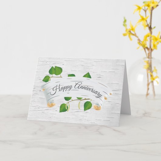 Gelukkig Jubileum op berkenboomrol Kaart (Gele Bloem)