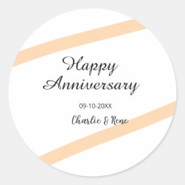 Gelukkig jubileum oranje pastel lijnen naam ronde sticker