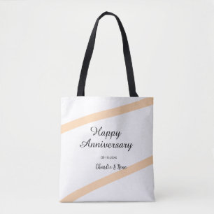 Gelukkig jubileum oranje pastel lijnen naam tote bag