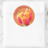 Gelukkig jubileum oranje tulpenboeket ronde sticker (Tas)