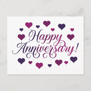Gelukkig jubileum Paarse Harten Romantisch Elegant Briefkaart
