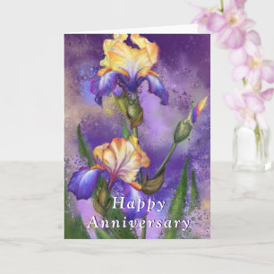 Gelukkig Jubileum - Prachtige Iris Flower Painting Kaart