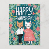Gelukkig jubileum Purr-fect paar katten bloemen Briefkaart (Voorkant)