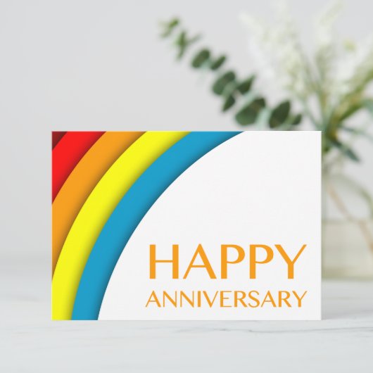 gelukkig jubileum (retro regenboog) kaart (Staand voorkant)