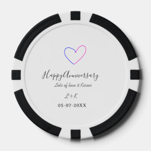 Gelukkig jubileum roze blauwe hart naam datum eenv poker chips
