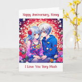 Gelukkig Jubileum | Schattige anime paar Kaart (Gele Bloem)
