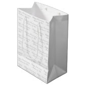 Gelukkig jubileum script met naam wit zilver medium cadeauzakje (Voorkant Gekanteld)