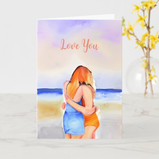 Gelukkig Jubileum | Twee vrouw knuffelen op het st Kaart (Gele Bloem)