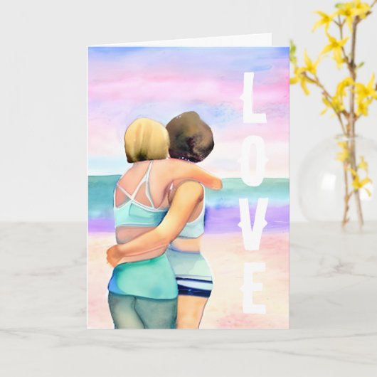 Gelukkig Jubileum | Twee vrouw omhelzen op het str Kaart (Gele Bloem)