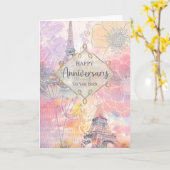 Gelukkig jubileum voor beide Eiffeltoren Watercolo Kaart (Gele Bloem)