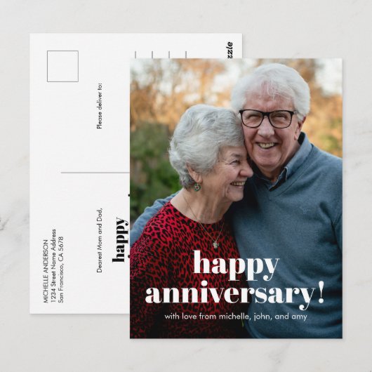 Gelukkig jubileum voor ouders met foto briefkaart (Voorkant / Achterkant)