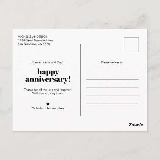 Gelukkig jubileum voor ouders met foto briefkaart (Achterkant)