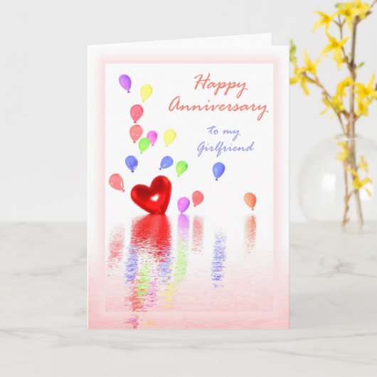 Gelukkig Jubileum voor Vriendin - Hart en ballonne Kaart (Gele Bloem)