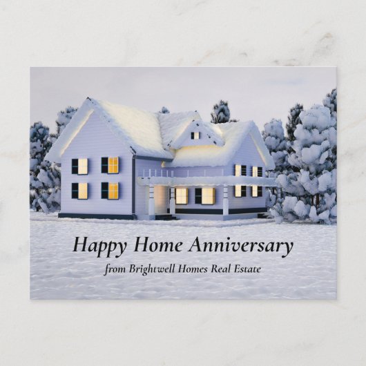 Gelukkig Jubileum Winterhuis Sneeuw op Bomen Briefkaart (Voorkant)