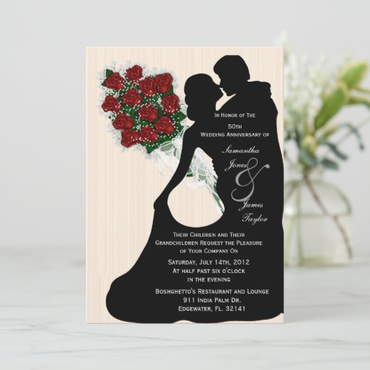 Gelukkig jubileumfeest Witte bruiloft Dansende Sil Kaart (Staand voorkant)